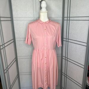 Vintage 60s Shirt Dress Womens SZ 16.5 Soft Pink Day Dress Midi Button Front
